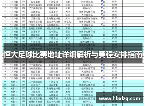 恒大足球比赛地址详细解析与赛程安排指南